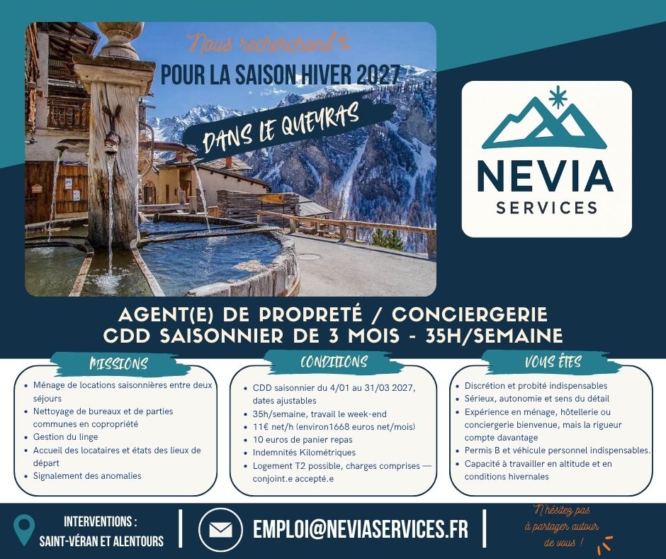 Offre d'emploi saisonnier - 35h - Nevia Services